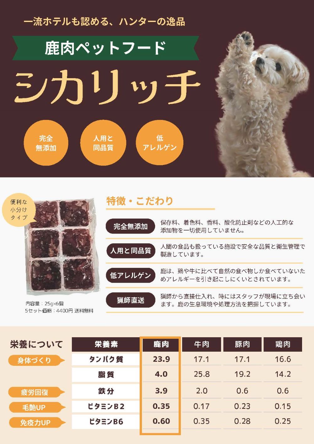 【ペットフード】　鹿肉ペットフード　無添加　シカリッチ150g